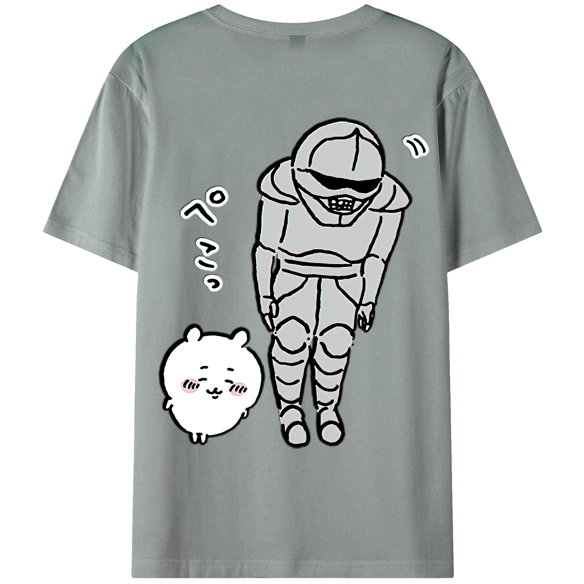 （画像用） ちいかわ 労働の鎧さん Chii-kawa Mr. Armor of Labor 綿100％ メンズ半袖Tシャツ（バックプリント） 通気性